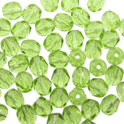 pērle ugunsslīpēta 4mm g.zaļas caursp. "Olivine" (50gab) Čehija - j3319