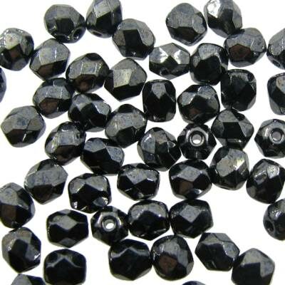 pērle ugunsslīpēta 4mm hematīta melnas "Hematite" (50gab) - j3326