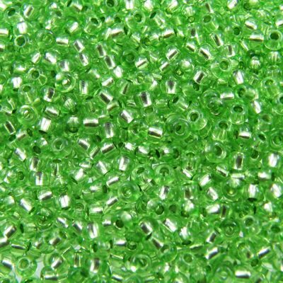 pērlītes N10 zaļas ar spoguli "Green silver lined dyed" (25g) Čehija - j1635