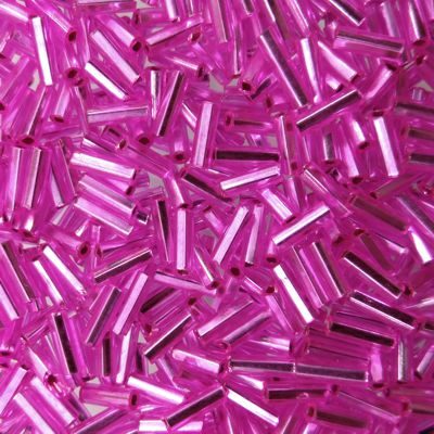 pērlītes trubiņas 7mm rozā ar spoguli "Hot Pink silver lined" (25g) Čehija - j1644