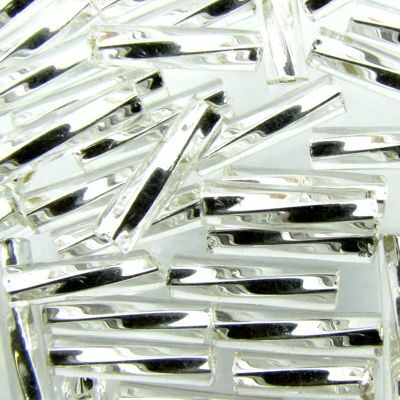 pērlītes trubiņas 15x4mm caurspīdīgas ar spoguli "Crystal silver lined" (25g) Čehija - j1652