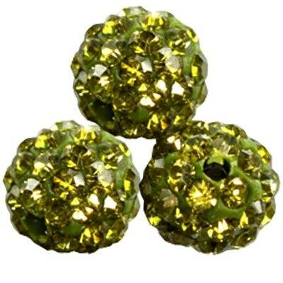 pērle apaļa 10mm fimo ar kristāliem zaļa - f10715