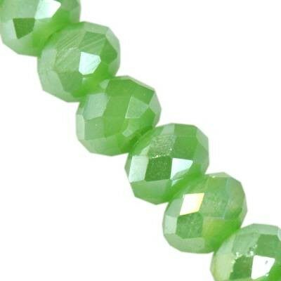 pērle apaļa plakana slīpēta 4x6mm rondelle zaļa AB (20gab) CrystaLine™