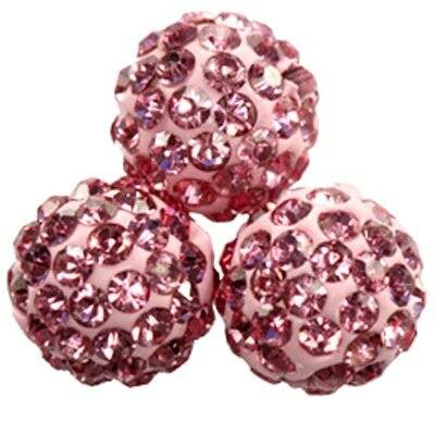 pērle apaļa 10mm fimo ar kristāliem rozā - f10720