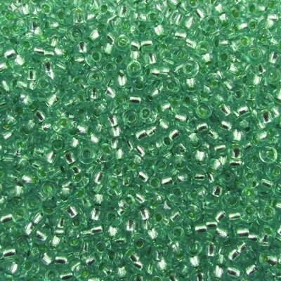 pērlītes N10 zaļas ar spoguli "Green dyed silver lined" (25g) Čehija - j1822