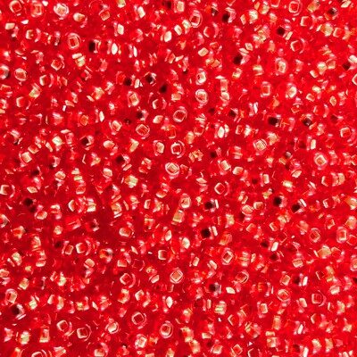 pērlītes N11 sarkanas ar spoguli [] "light Siam Ruby silver lined" (25g) Čehija - j1880