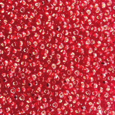 pērlītes N11 sarkanas ar spoguli [] "Siam Ruby silver lined" (25g) Čehija - j1881