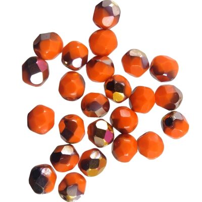 pērle ugunsslīpēta 6mm (24gab) oranža pārklāta "Orange lustered"