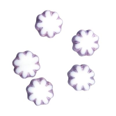 pērle puķe 9mm balta/violeta