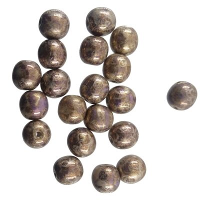 pērle apaļa 6mm (20gab) piena g.violeta ar zelta plankumiem