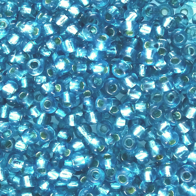 pērlītes N8 zilas ar spoguli "Blue 3 dyed silver lined" (25g) Čehija - j1969
