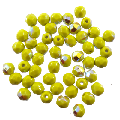 pērle ugunsslīpēta 4mm zaļa AB "Olivine AB" (50gab) Čehija - c203
