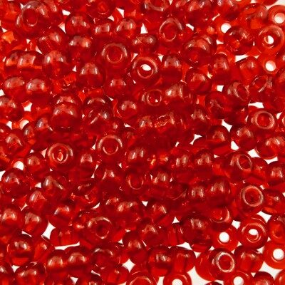 pērlītes N6 sarkanas caursp. "light Siam Ruby" (25g) Čehija - j685