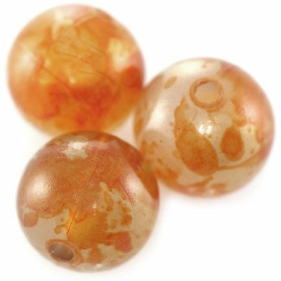 pērle apaļa 12mm polimēra vara oranža marmorīga (10gab) - f7768