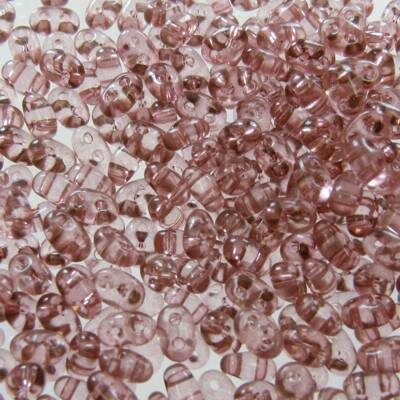 pērlītes TWIN 2.5x5mm rozā gels "Rose Powder solgel dyed" (25g) Čehija - j2073