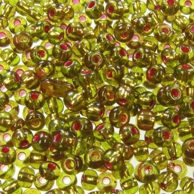 pērlītes N5 sūnu zaļas ar spoguli un sarkanu vidu (25g) Čehija - j1408