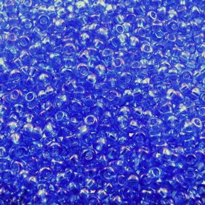 pērlītes N10 zilas caursp. ar varavīksni "light Sapphire rainbow" (25g) Čehija - j1457