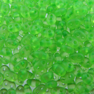 pērlītes TWIN 2.5x5mm neona zaļas caursp. matētas "Neon Green clear matt" (25g) Čehija - j2085