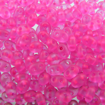 pērlītes TWIN 2.5x5mm neona rozā caursp. matētas "Neon Pink clear matt" (25g) Čehija - j2086