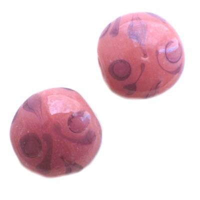 -60% pērle tablete d18x10mm rozā ar ornamentu (Indija) - b208-1