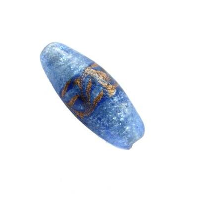 -60% pērle ovāla 30x10mm "Brokāts" ar vilni (Indija) zila - b277-4