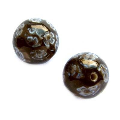 -60% pērle apaļa 15mm ar puķēm (Indija) melna - b281-323