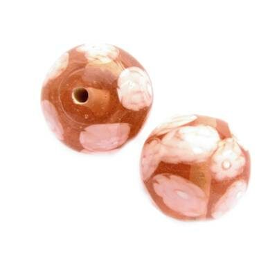 -60% pērle apaļa 15mm ar puķēm (Indija) g.rozā - b281-555
