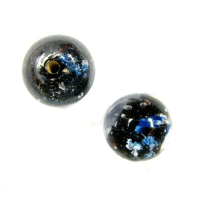 -60% pērle apaļa 14mm caursp.ar melnu/sudraba/t.zilu vidu (Indija) - b311-467