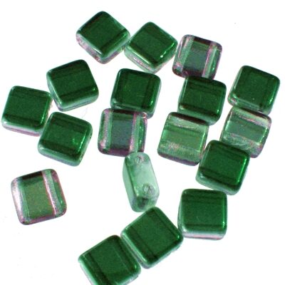 pērle kantaina 6x6mm 2-caurumu smaragda zaļa perlamutrīga (24gab) Čehija - c66-22554