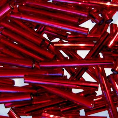 pērlītes trubiņas 20mm sarkanas ar spoguli "Siam Ruby" (25g) Čehija - j1077