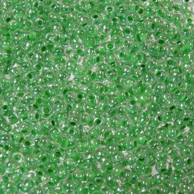 pērlītes N9 caurspīdīgas ar zaļu vidu "Crystal Mint green line" (25g) Čehija - j1139