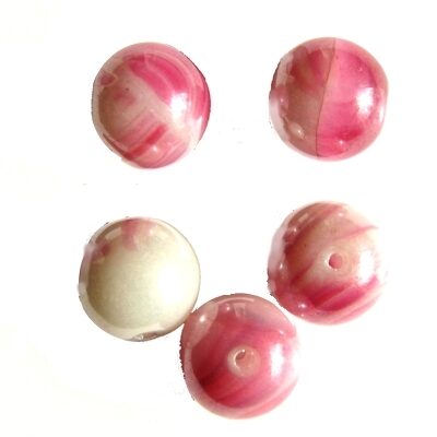 pērle apaļa 6mm rozā/balta (30gab) Čehija - j348