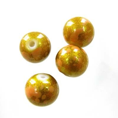 pērle apaļa 10mm oranža uz zelta (20gab) Ķīna - k273
