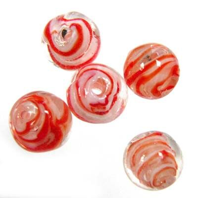-25% pērle apaļa 10mm strīpaina balta/sarkana(10gab) Ķīna - k513-2