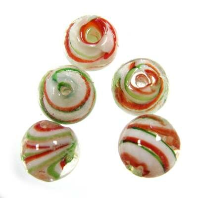-25% pērle apaļa 10mm strīpaina balta/sarkana/zaļa (10gab) Ķīna - k513-3