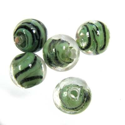 -25% pērle apaļa 10mm strīpaina zaļa/melna (10gab) Ķīna - k513-5