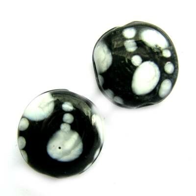pērle tablete d17x7mm melna ar baltiem punktiem