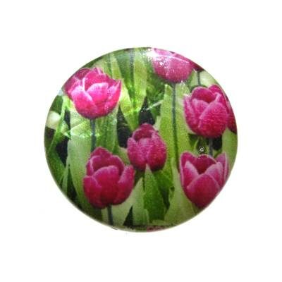 disks perlamutra 25mm rozā/zaļš ar tulpēm